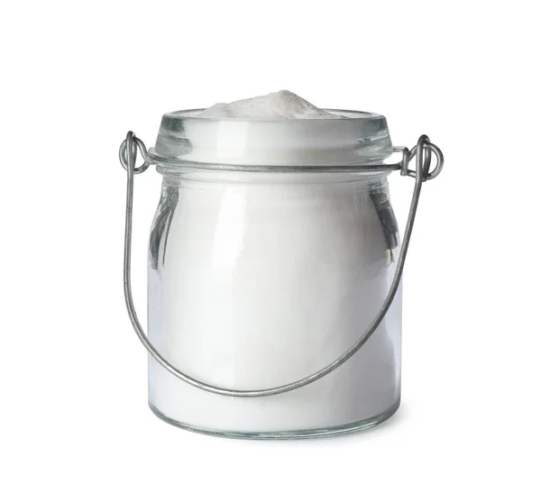 Befőttesüveg Szódabikarbónával Fehér Alapon — Stock Fotó