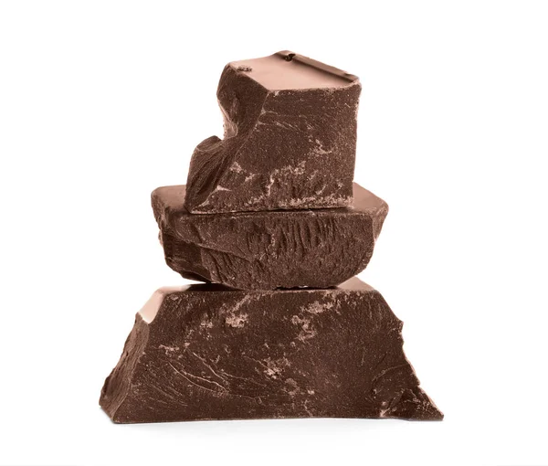 Beyaz Üzerine Izole Edilmiş Siyah Çikolata Parçaları — Stok fotoğraf