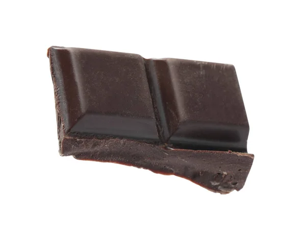 Pièce Délicieux Chocolat Noir Isolé Sur Blanc — Photo