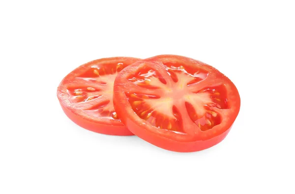Rodajas Sabroso Tomate Crudo Aislado Blanco — Foto de Stock