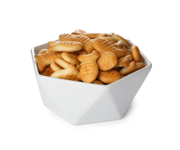 Delicious Goldfish Crackers Bowl Isolated White — Stock Photo, Image