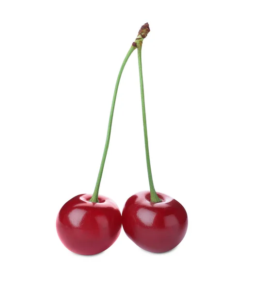 Cerises Juteuses Rouges Sucrées Isolées Sur Blanc — Photo