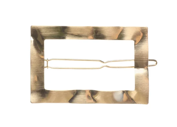 Clipe Cabelo Elegante Ouro Isolado Branco Vista Superior — Fotografia de Stock