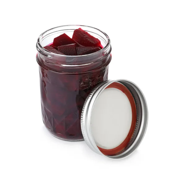 Pickled beets in jar isolated on white — Stock Image Pickled Beets Jar Isolated White Stock Image