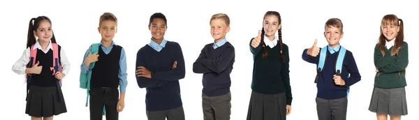 白い背景の学校の制服の子供たち バナーデザイン — ストック写真