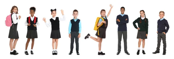 Kinder Schuluniformen Auf Weißem Hintergrund Bannerdesign — Stockfoto