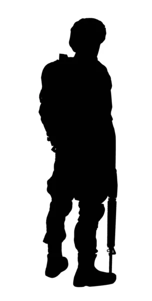 Silhouette Soldat Med Rifle Hvit Bakgrunn Verneplikt – stockfoto