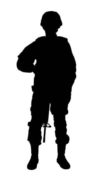 Silhouette Soldier Assault Rifle White Background Military Service — Stock Photo, Image