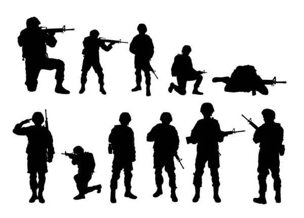 Beyaz Arka Planda Asker Siluetleriyle Kolaj Askerlik — Stok fotoğraf