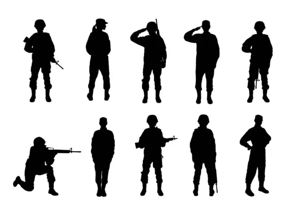 Collage Met Silhouetten Van Soldaten Witte Achtergrond Militaire Dienst — Stockfoto