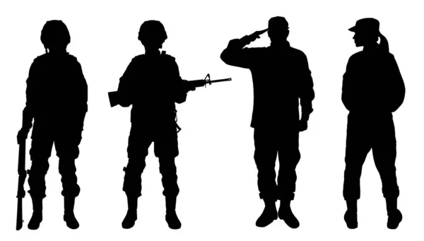 Collage Avec Silhouettes Soldats Militaires Sur Fond Blanc Bannière Service — Photo