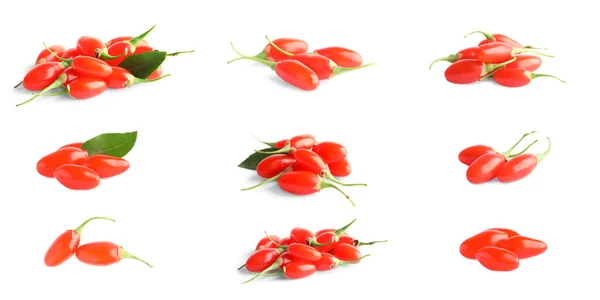 Set Frischer Goji Beeren Auf Weißem Hintergrund Bannerdesign — Stockfoto