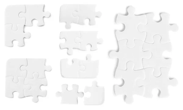 Set Mit Puzzleteilen Auf Weißem Hintergrund Draufsicht — Stockfoto