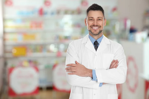 Farmacista Professionista Farmacia Moderna Spazio Testo — Foto Stock