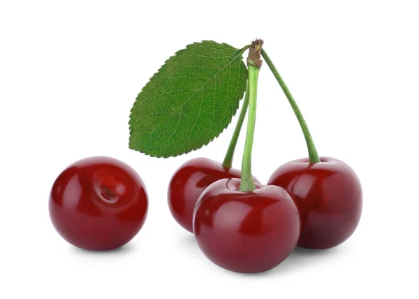 Sweet Red Juicy Cherries Isolated White — Stock Photo, Image