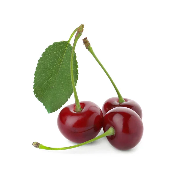 Sweet Red Juicy Cherries Isolated White — Stock Photo, Image