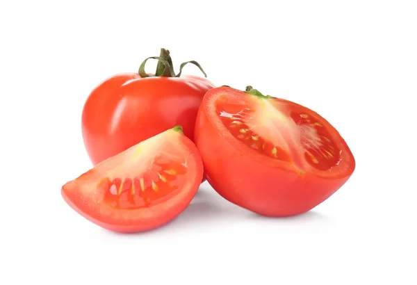 Smaczne Świeże Surowe Pomidory Izolowane Białym — Zdjęcie stockowe