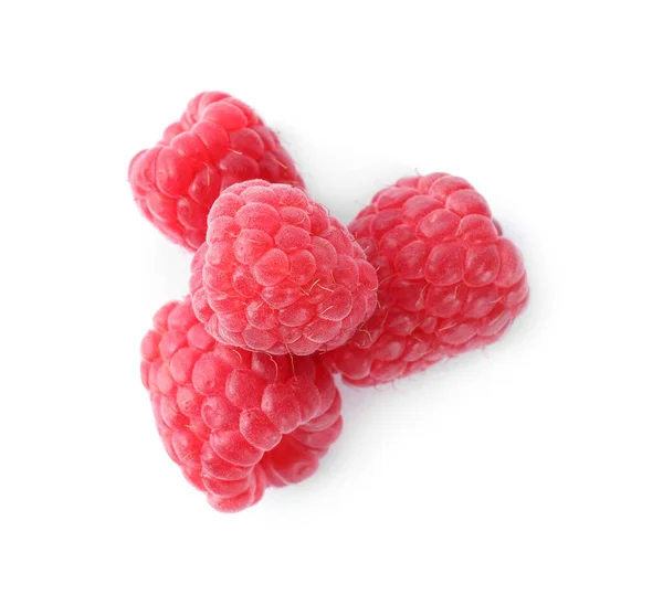 Delicious Fresh Ripe Raspberries Isolated White Top View — Stock Photo, Image