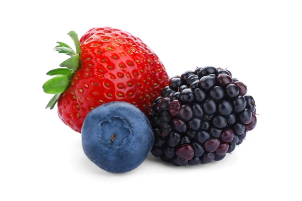 Mix Different Fresh Berries Isolated White — Stock Photo, Image