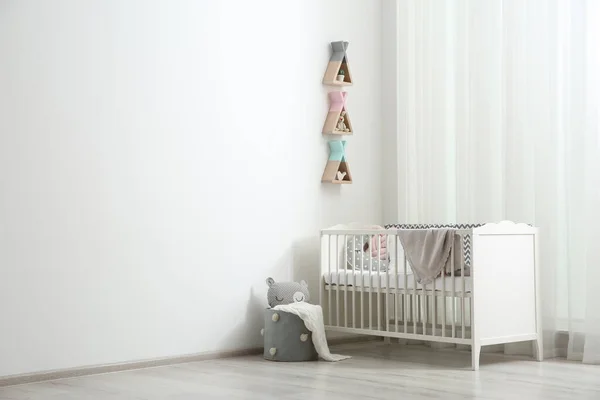 Wigwam Shaped Shelves Crib Baby Room Space Text Interior Design — Stock Photo, Image