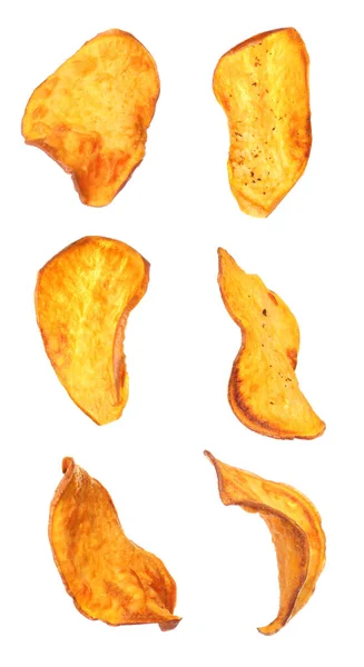 Set Süßkartoffelchips Auf Weißem Hintergrund — Stockfoto