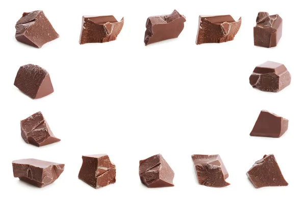 Frame Made Delicious Chocolate Pieces White Background Top View Space — Stock Photo, Image