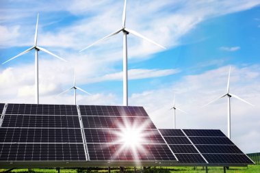 Güneş panelleri ve rüzgar türbinleri dışarı yerleştirildi. Alternatif enerji kaynağı