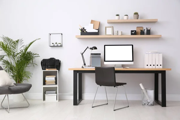 Modern Computer Table Office Interior Stylish Workplace — Stock Photo, Image