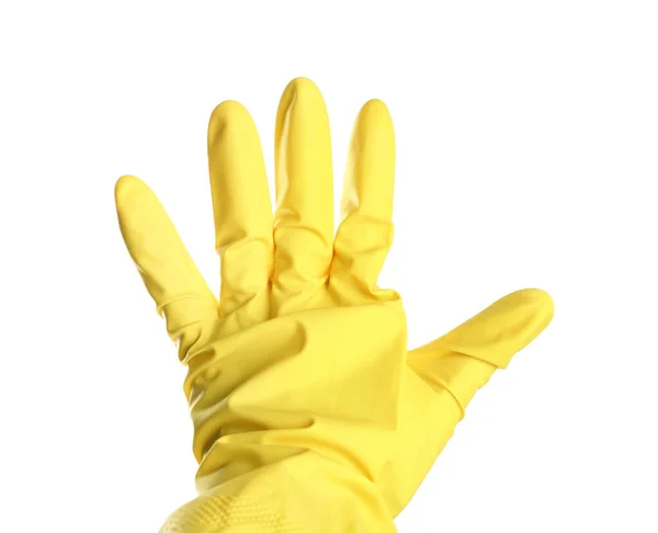 Person Rubber Glove White Background Closeup Hand — Stock Photo, Image