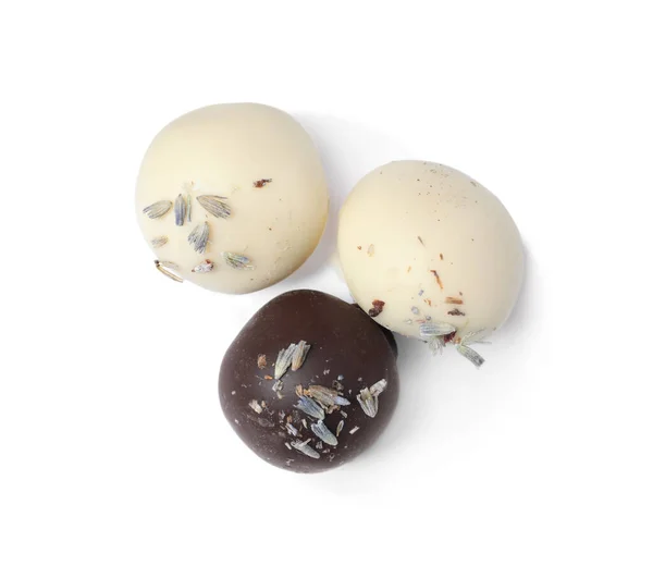 Вкусные Шоколадные Конфеты Изолированы Белом Вид Сверху — стоковое фото