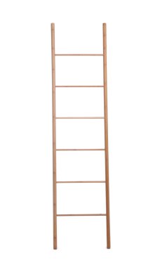 Modern ahşap merdiven beyaza izole edilmiş. Yapı aracı