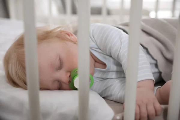 Cute Little Baby Pacifier Sleeping Crib Bedtime — Stock Photo, Image