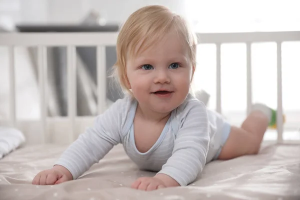 Adorable Little Baby Lying Comfortable Crib — Stock Photo, Image