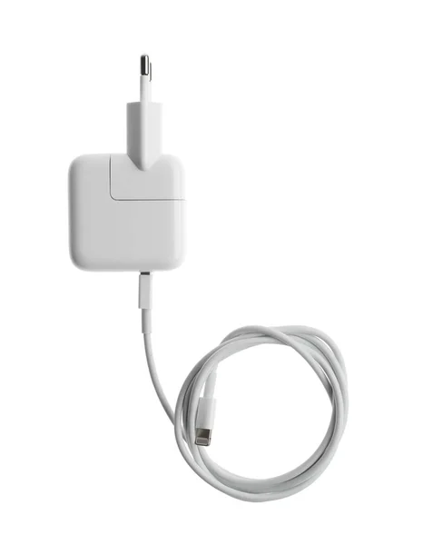 Cargador Usb Aislado Blanco Vista Superior Tecnología Moderna —  Fotos de Stock