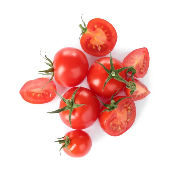 Smaczne Świeże Surowe Pomidory Izolowane Białym Widok Góry — Zdjęcie stockowe