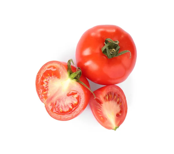 白で隔離されたおいしい新鮮な生トマト トップビュー — ストック写真
