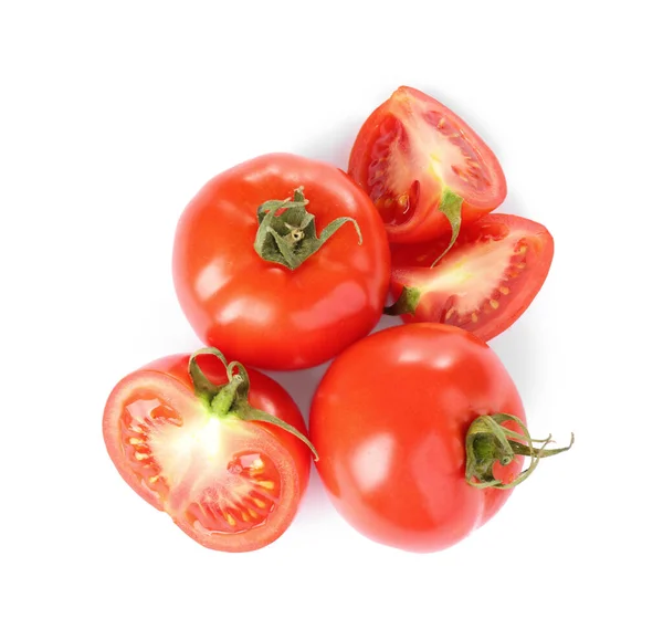 Smaczne Świeże Surowe Pomidory Izolowane Białym Widok Góry — Zdjęcie stockowe