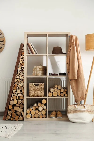 Stylish Room Interior Firewood Decorative Element — Stock Photo, Image