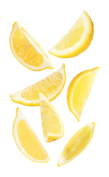 Набір Падаючих Смачних Лимонів Білому Тлі — стокове фото