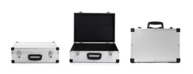 Beyaz arka planda modern bavullar. Pankart tasarımı