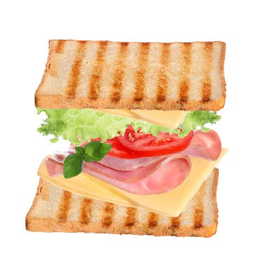 Kızarmış ekmek, jambon ve diğer malzemelerle dolu nefis bir sandviç.