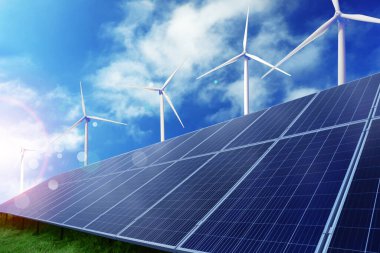 Güneş panelleri ve rüzgar türbinleri dışarı yerleştirildi. Alternatif enerji kaynağı