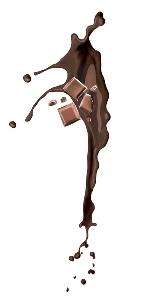 ユミー溶かしたチョコレートスプラッシュとともに落下部分上の白い背景 — ストック写真