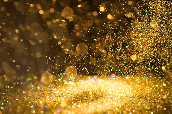 Luxe Gouden Glitters Donkere Achtergrond Bokeh Effect — Stockfoto