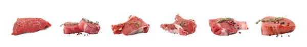 Mit Rohem Fleisch Auf Weißem Hintergrund Bannerdesign — Stockfoto