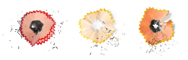Pencil Shavings White Background Top View Banner Design — Stock Photo, Image