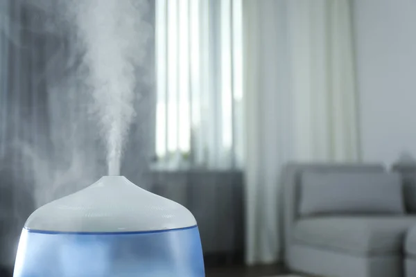 Modern Air Humidifier Indoors Closeup Space Text — Stock Photo, Image