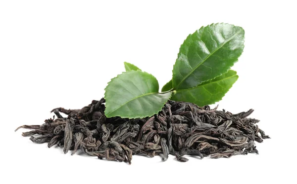 Сухой Свежий Чай Листья Изолированы Белом — стоковое фото