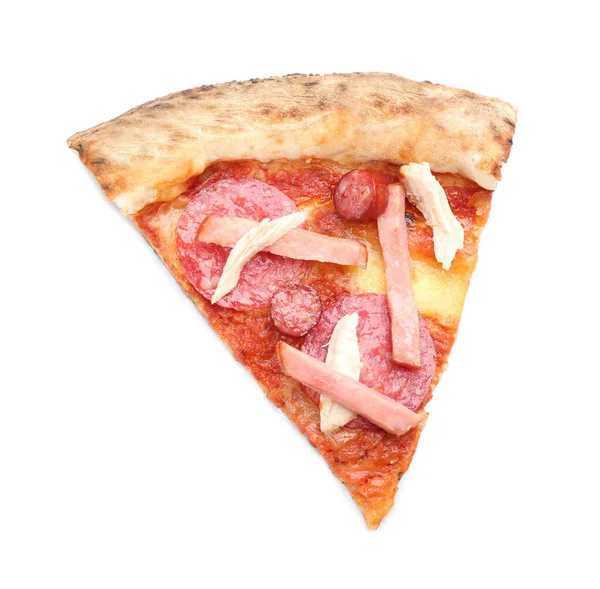 Scheibe Leckere Pizza Isoliert Auf Weißem Untergrund Draufsicht — Stockfoto