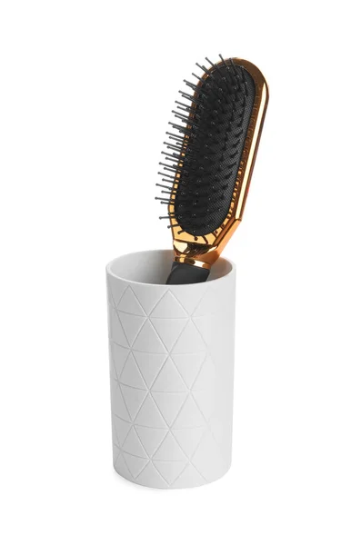 Moderne Haarbürste Halterung Isoliert Auf Weiß — Stockfoto